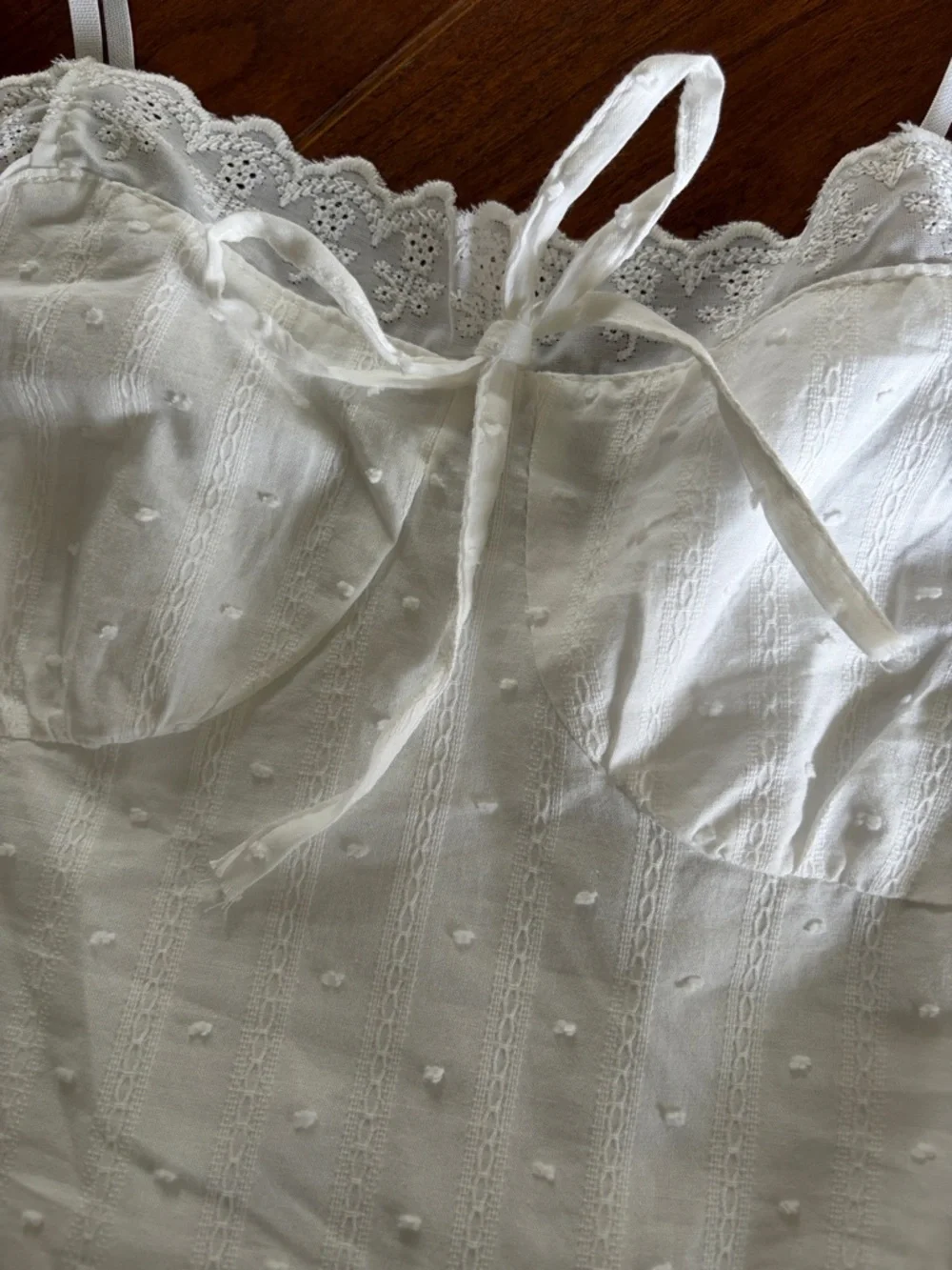 White Embroidered Eyelet Lined Slip Dress with Bow Tie Size XS New